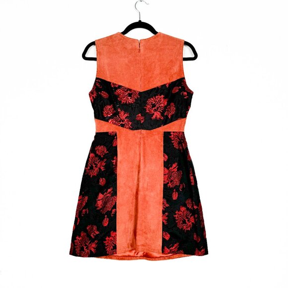ASOS Black and Orange Suede Brocade Dress - Size 6 - Picture 6 of 8